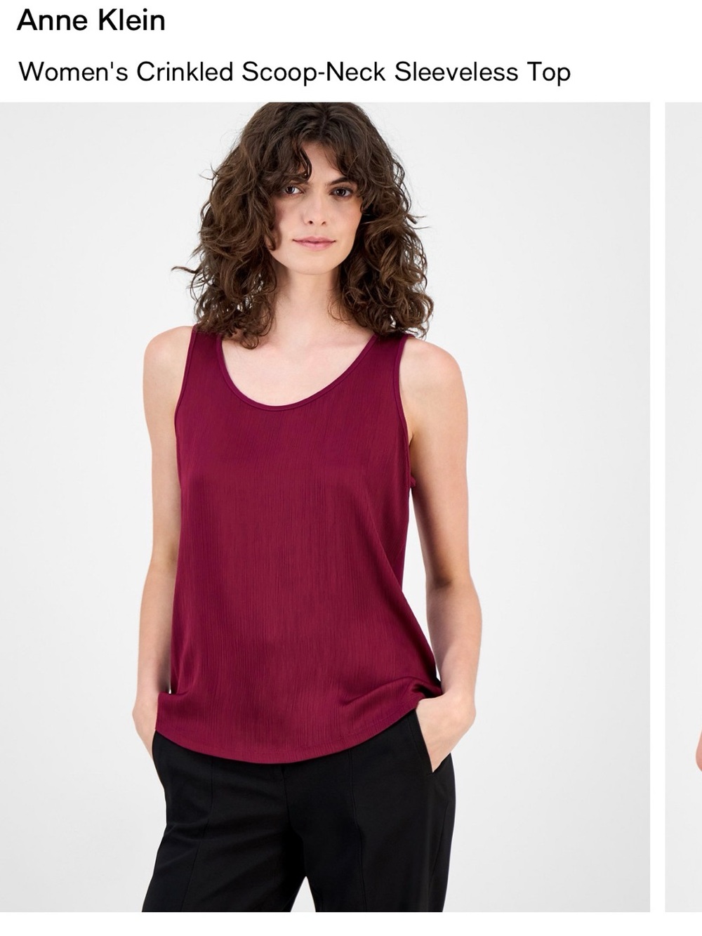 Anne Klein Women's Crinkled Scoop-Neck Sleeveless Top